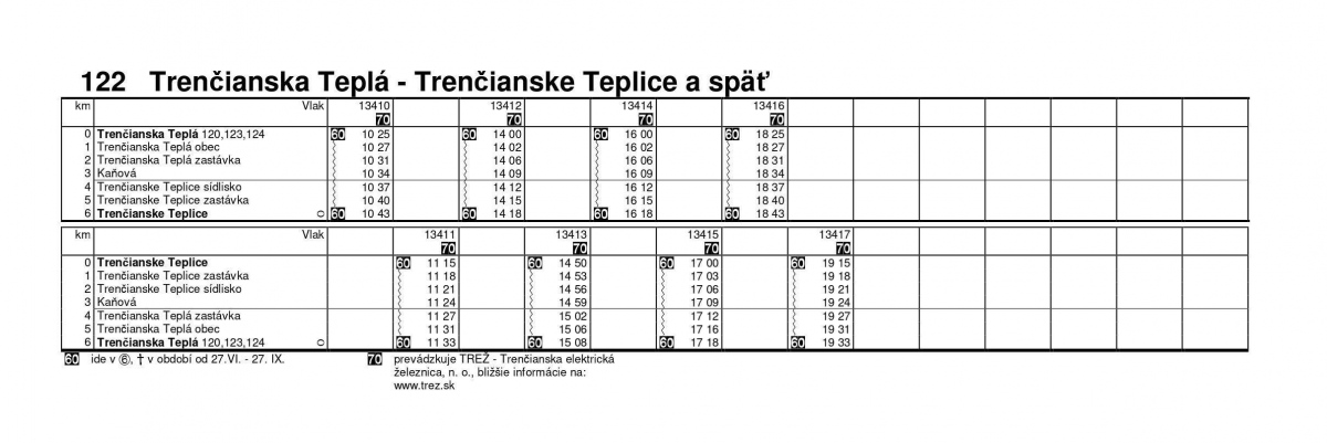 Trenčianska Teplá — Timetables • Cestovné poriadky