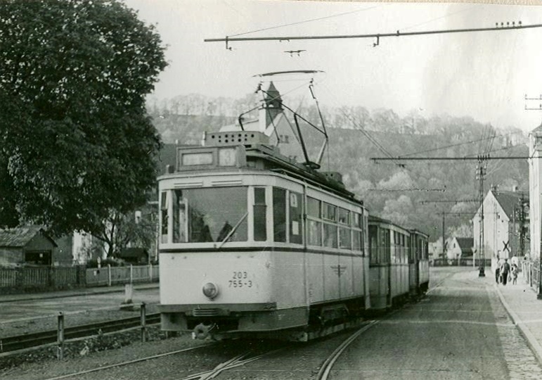 Дрезден, Двухосный моторный Gläser № 203 755; Дрезден — Междугородная трамвайная линия Дрезден — Фрайталь-Хайнсберг (1902-1974); Дрезден — Старые фотографии (трамвай)