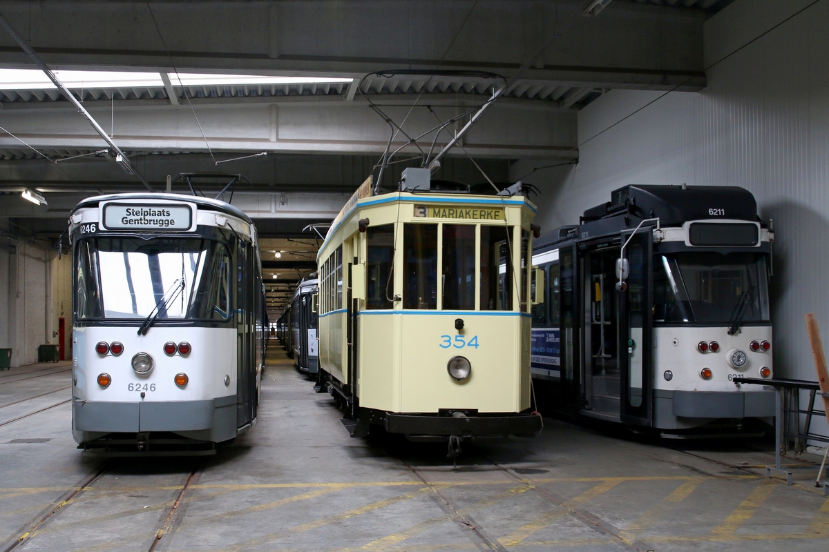 Gent, BN PCC Gent nr. 6246; Gent, 3-axle motor car nr. 354; Gent, BN PCC Gent (modernised) nr. 6211