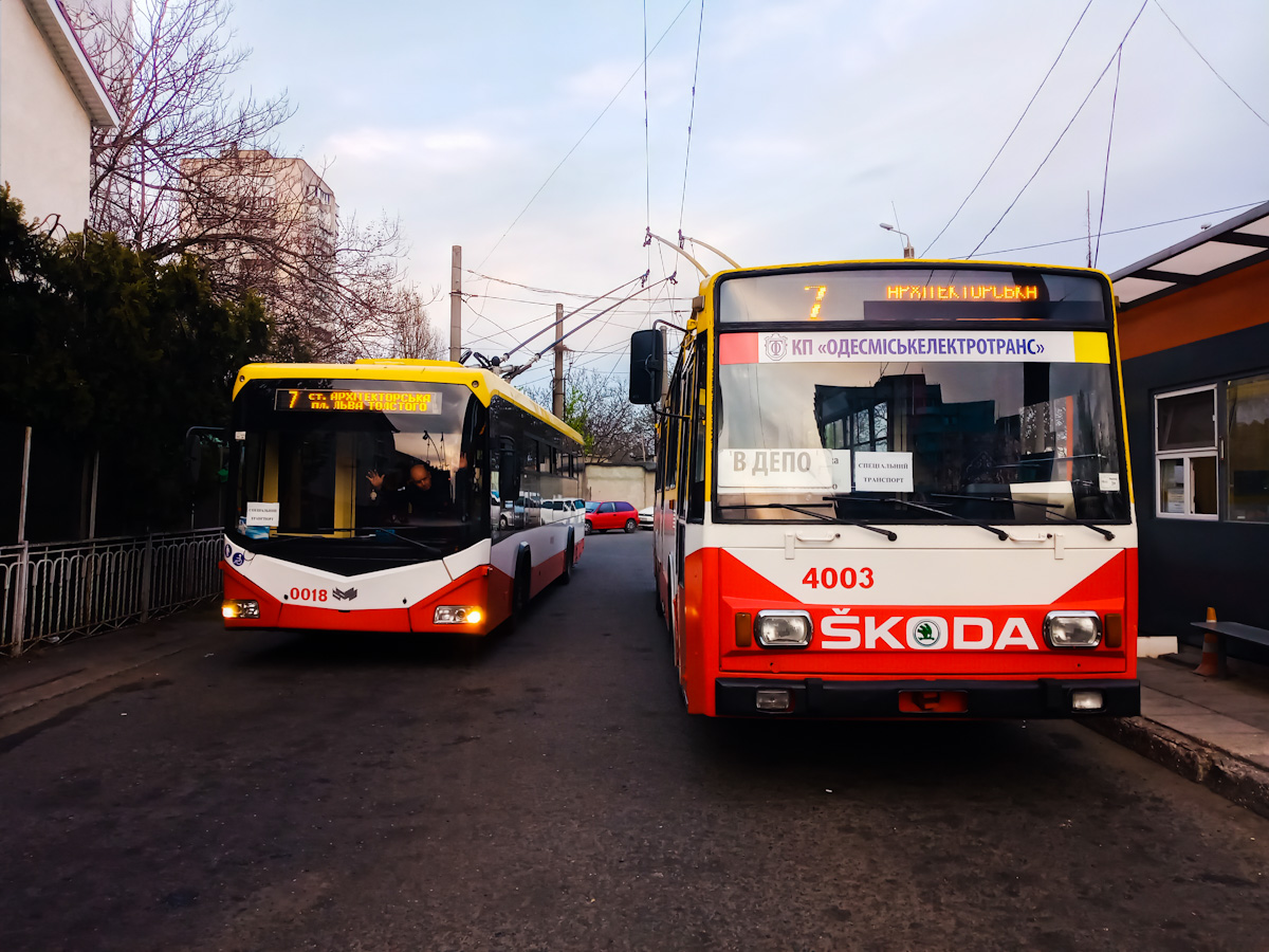 Одесса, БКМ 321 № 0018; Одесса, Škoda 14Tr17/6M № 4003; Одесса — Одесский транспорт во время карантина