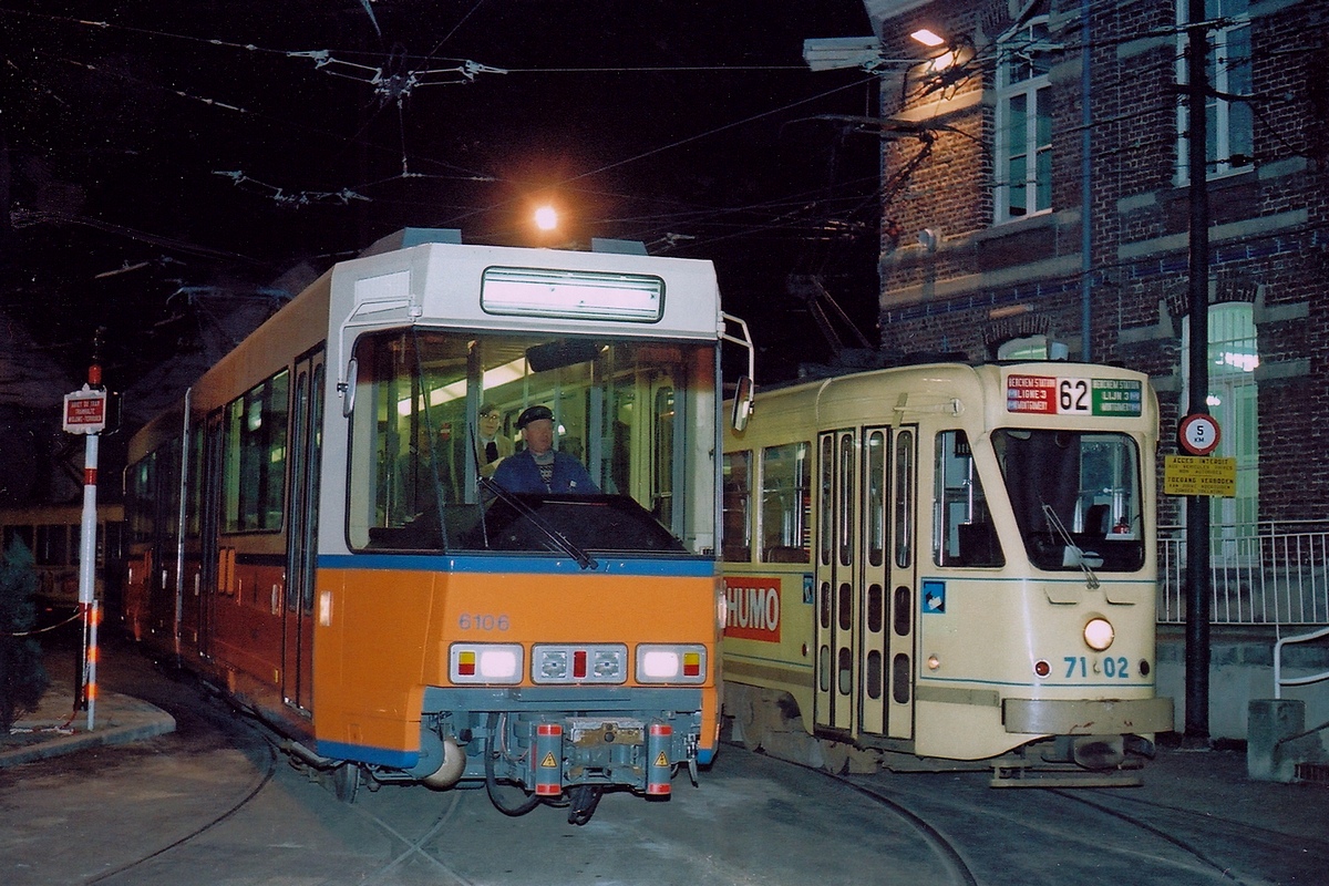 Брюссель, BN PCC серия 7000 № 7102; Береговой трамвай, BN/ACEC type 6100 6-axle № 6106; Брюссель — Тестовые прогоны с трамваями из других городов и испытания с собственным брюссельским трамваем.
