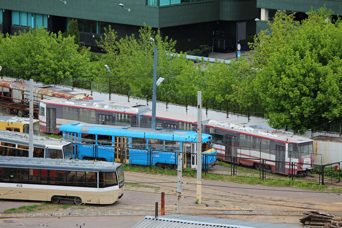 Москва, 71-619А-01 № 4128; Москва, МТТЧ № 1388; Москва, Tatra KT8D5 № 5834; Москва — Виды с высоты; Москва — Трамвайно-ремонтный завод (ТРЗ)