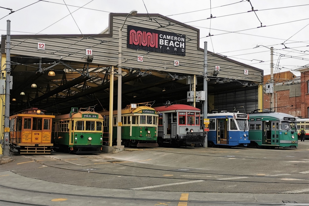 San Francisco Bay Area, PCC Nr 1053; San Francisco Bay Area, Hammond 2-axle motor car Nr 578; San Francisco Bay Area, MMTB W6 Class Nr 916; San Francisco Bay Area, MMTB W2 Class Nr 496; San Francisco Bay Area, Holman Muni Type A Nr 1; San Francisco Bay Area, BN PCC series 7000 Nr 737