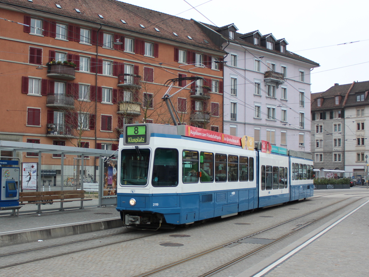 Zürich, SWP/SIG/ABB Be 4/8 "Tram 2000 Sänfte" № 2119