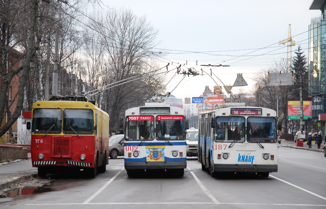 Хмельницкий, КТГ-1 № ТГ-6; Хмельницкий, ЗиУ-682Г-016 (018) № 002; Хмельницкий, ЗиУ-682Г-016 (012) № 187