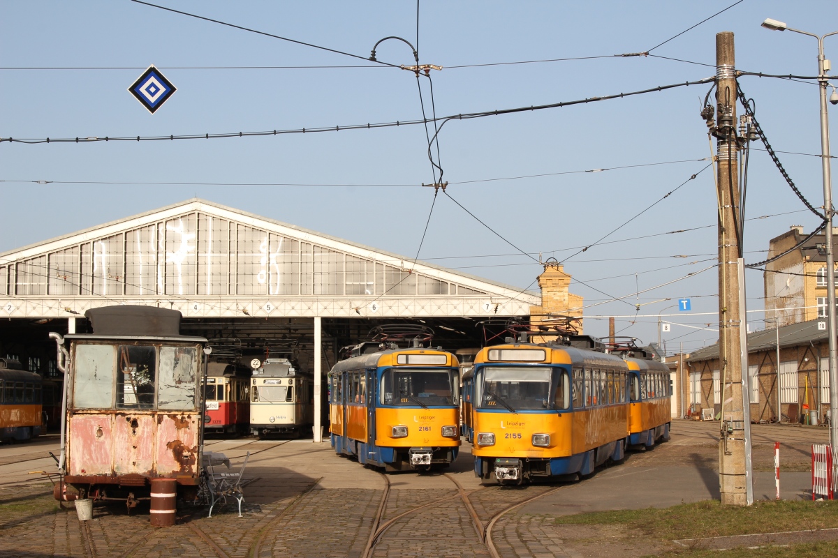 Лейпциг, Двухосный прицепной Leipzig № 285; Лейпциг, Tatra T4D-M1 № 2161; Лейпциг, Tatra T4D-M1 № 2155