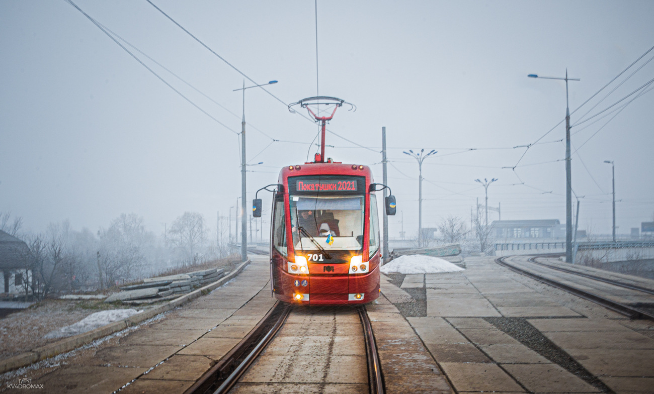 Kijów, Bogdan TR843 Nr 701; Kijów — Trip by the trams Tatra T6A5 and BKM 843 on 06th March 2021
