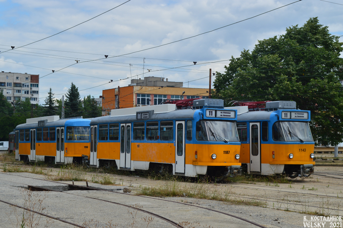 Sofia, Tatra B4DC № 196; Sofia, Tatra T4DC № 1187; Sofia, Tatra T4DC № 1143; Sofia — Tram depots: [2] Krasna poliana