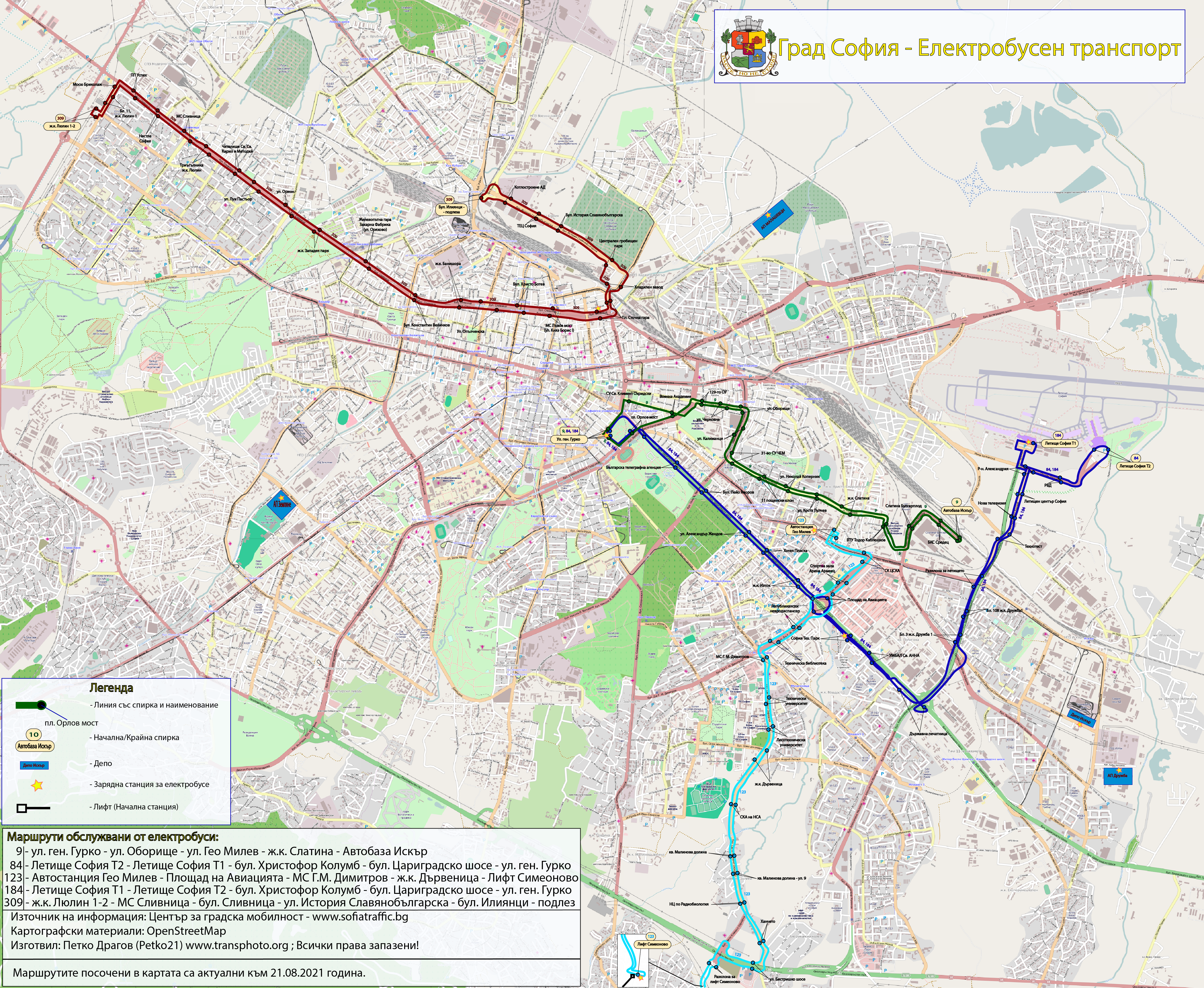 София — Карты и схемы электробусных маршрутов; Карты, созданные с использованием OpenStreetMap