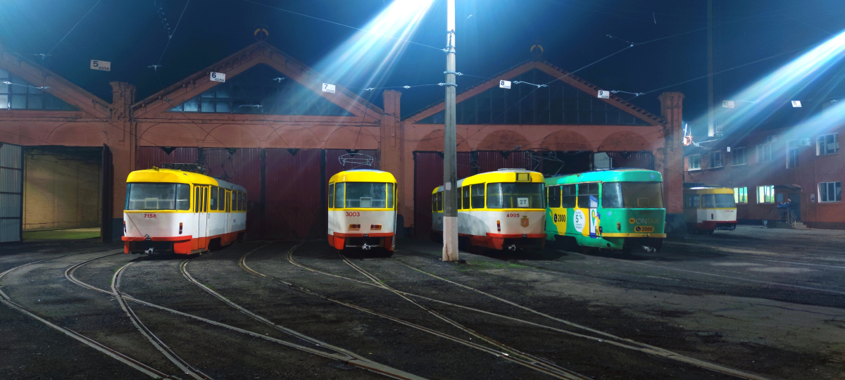 Odesa, Tatra T3A # 7158; Odesa, Tatra T3A # 3003; Odesa, Tatra T3R.P # 4005; Odesa, Tatra T3SU # 3257