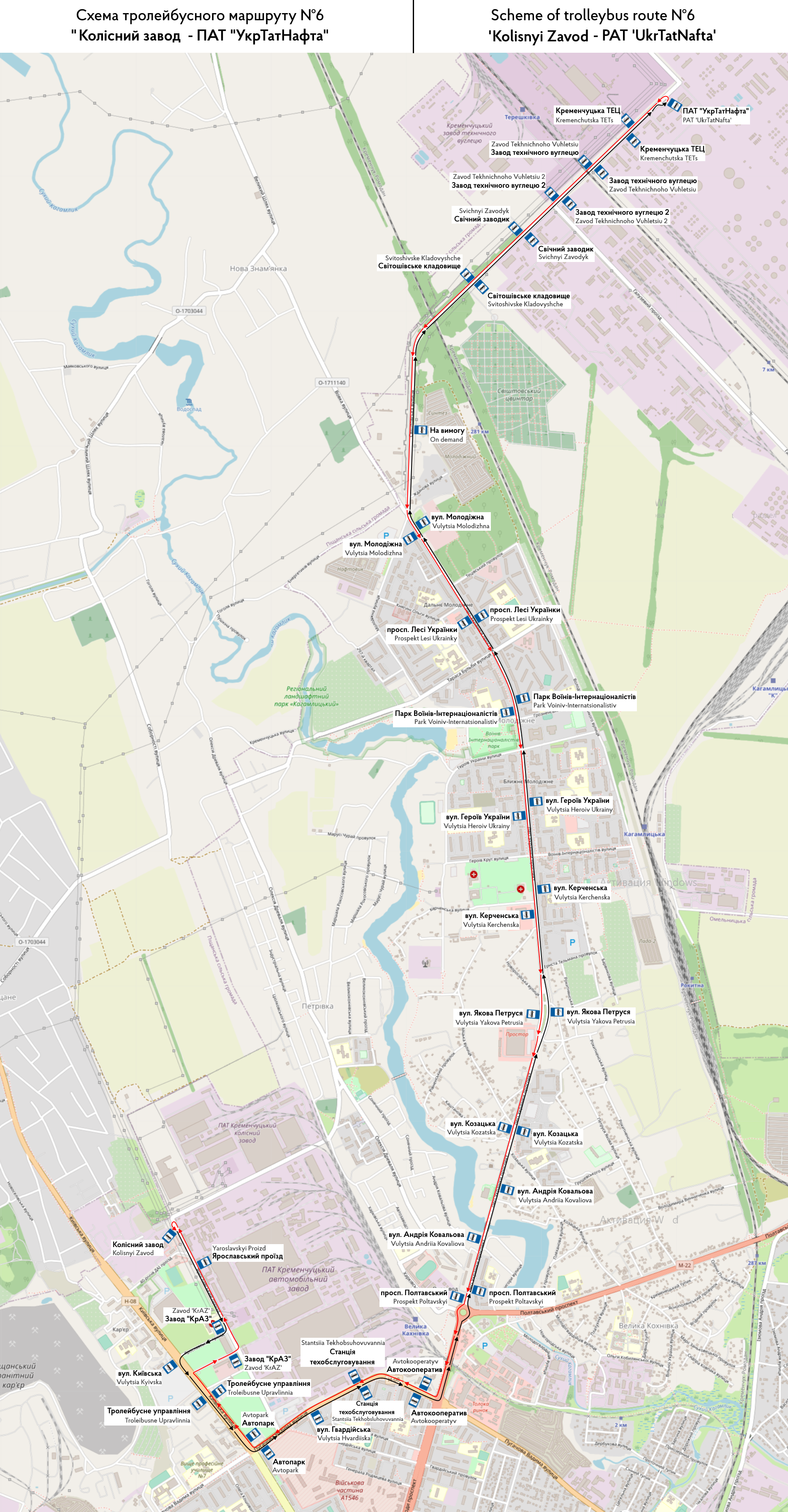 Карты, созданные с использованием OpenStreetMap; Кременчуг — Схемы отдельных маршрутов