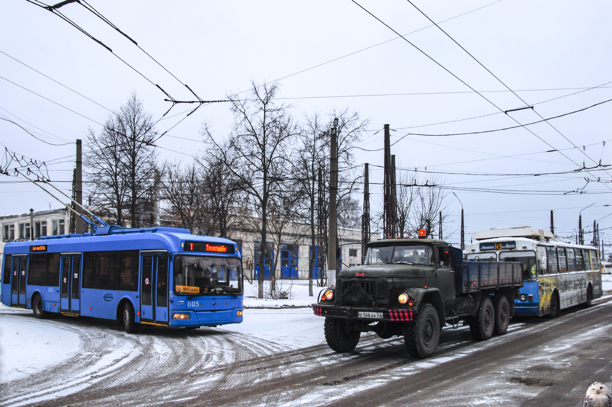 Дзержинск, СВАРЗ-6235.01 (БКМ 32100М) № 005; Дзержинск, ЗиУ-682Г [Г00] № 051; Дзержинск — Деятельность Музея городского транспорта; Дзержинск — Перегон троллейбуса ЗиУ-682Г [Г00] № 051 в трамвайное депо для Музея городского транспорта