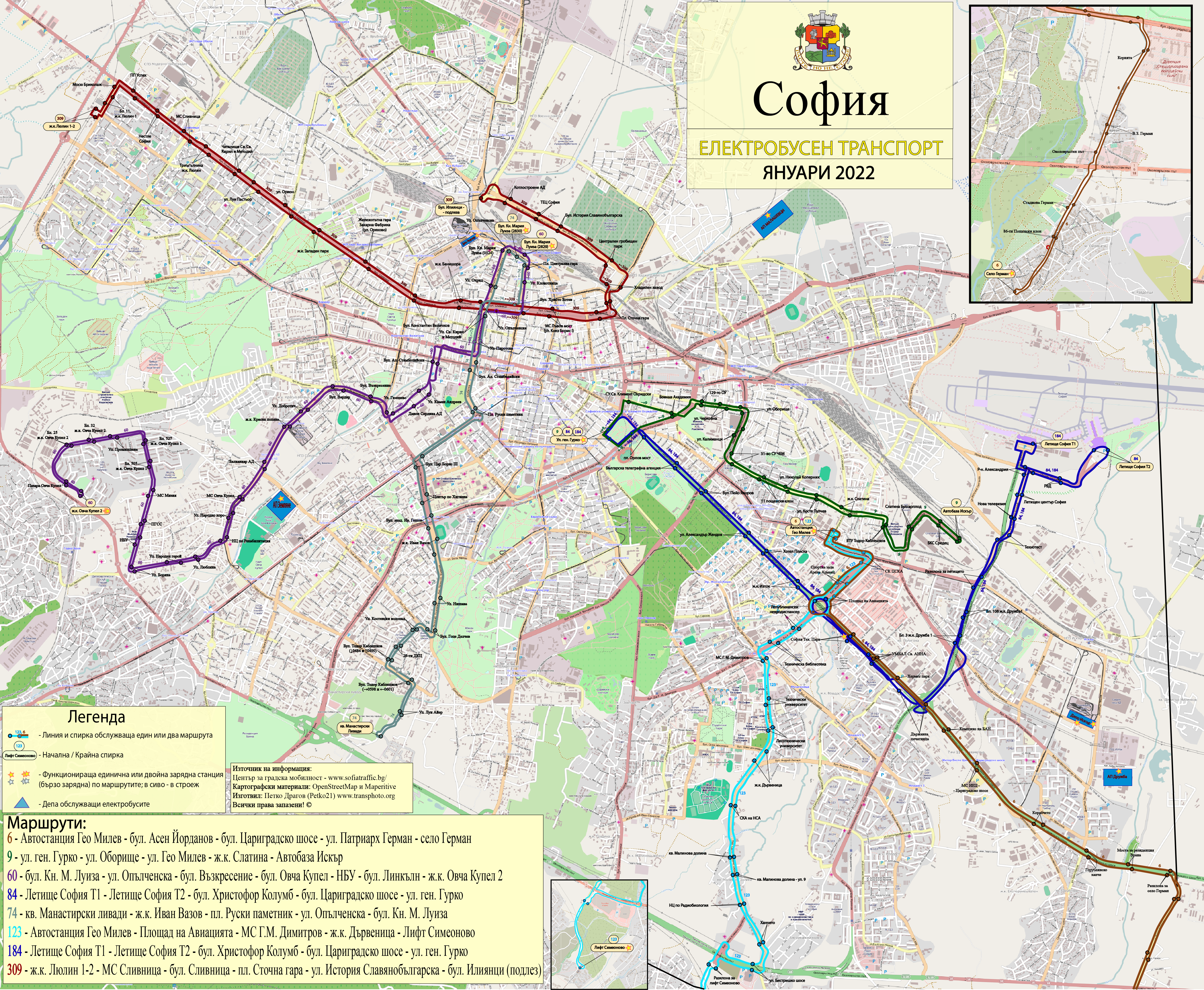 София — Карты и схемы электробусных маршрутов; Карты, созданные с использованием OpenStreetMap