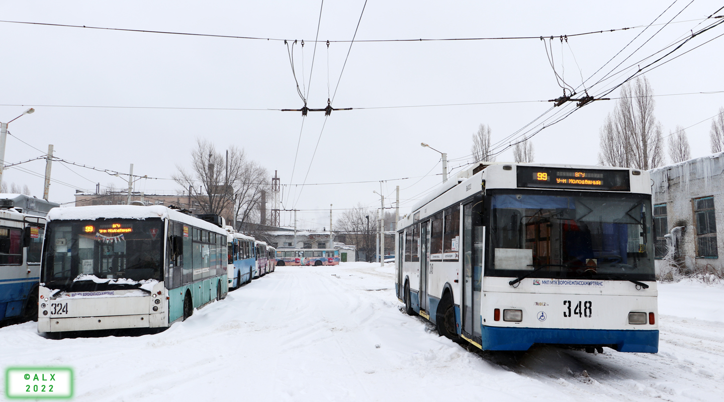 Voronezh, Trolza-5265.00 “Megapolis” # 324; Voronezh, Trolza-5275.03 “Optima” # 348; Voronezh — Trolleybus Depot No. 1