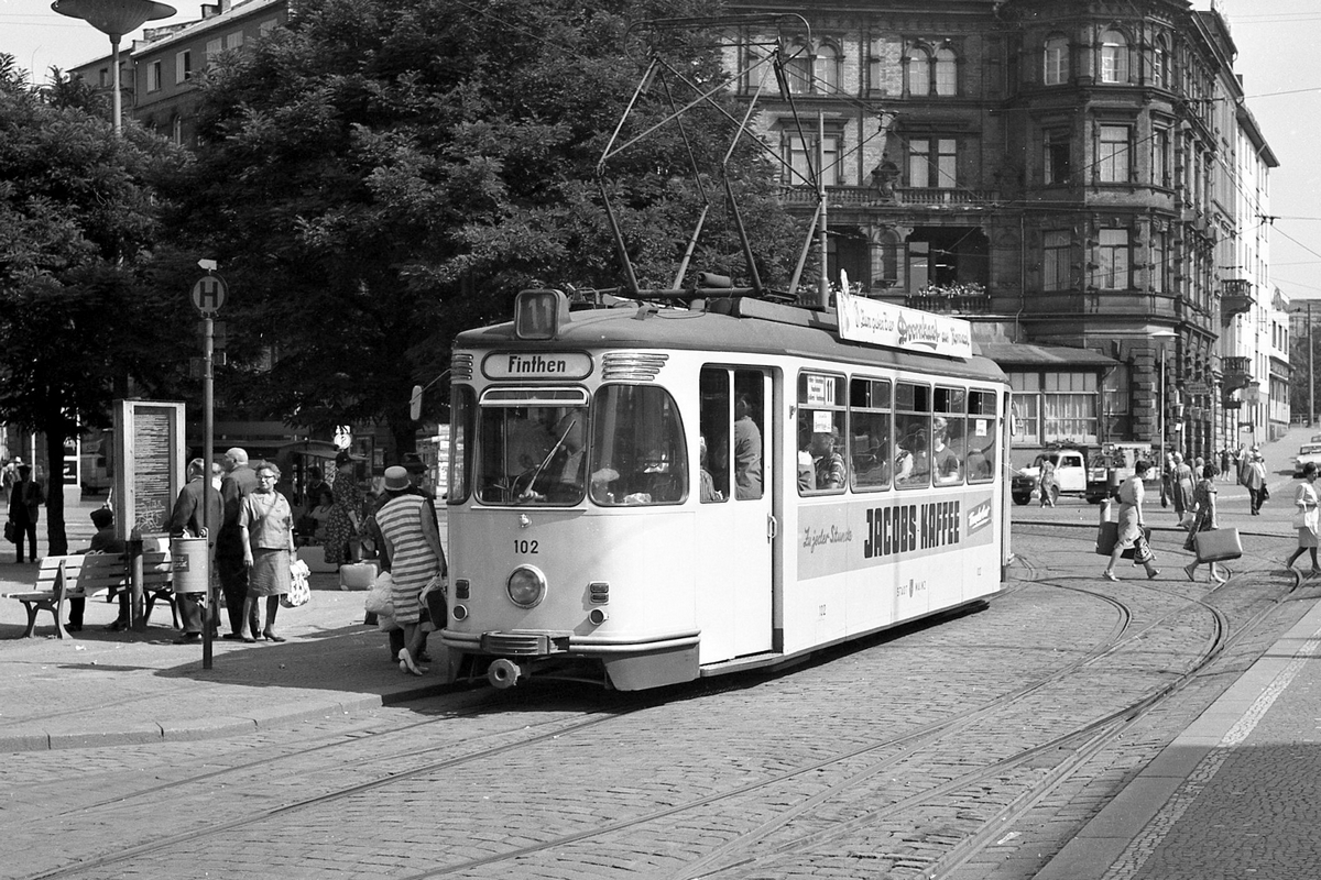 Mainz, 3-axle motor car — 102; Mainz — Old Photos — Tramway