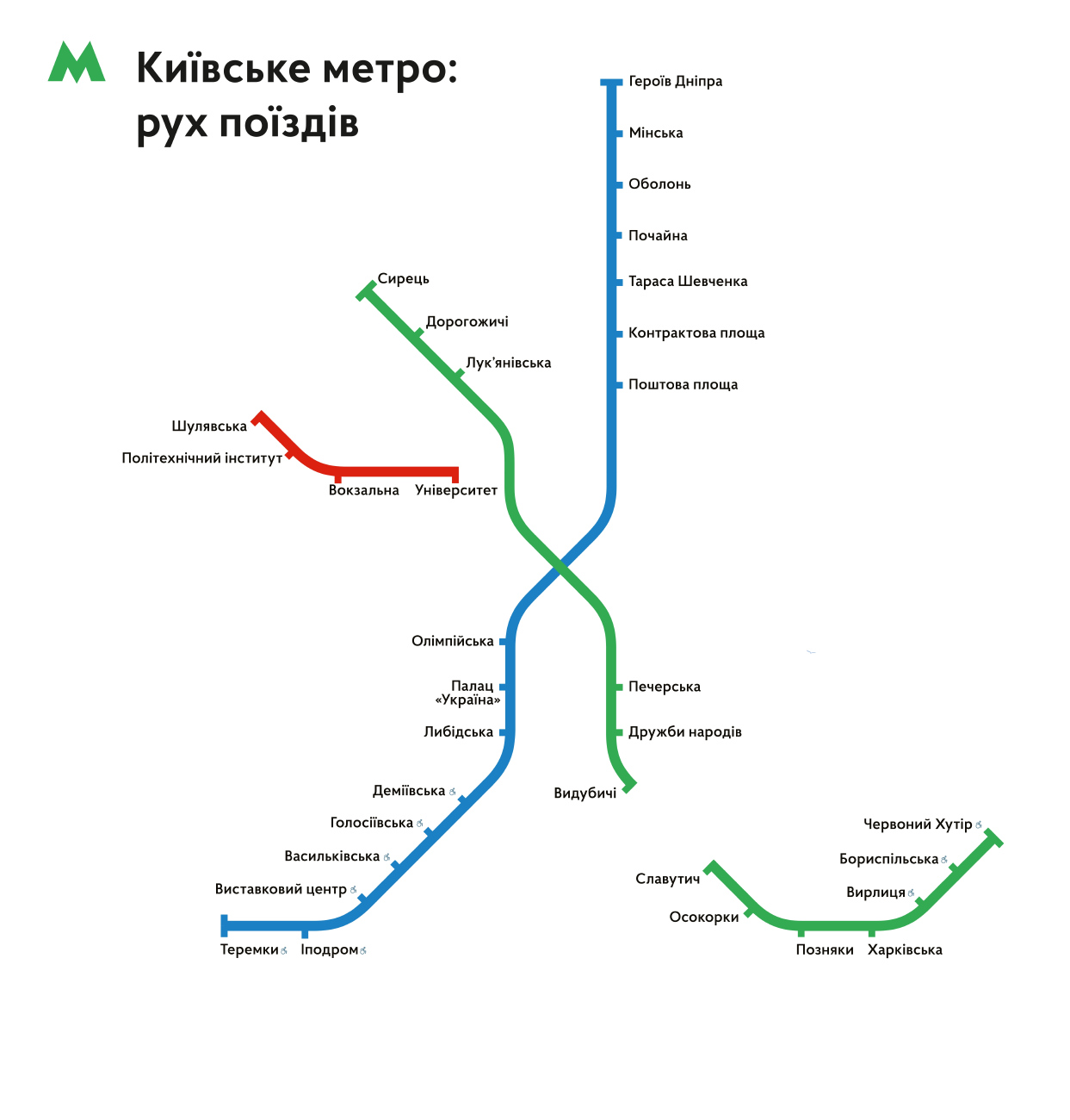 Киев — Метрополитен — Схемы линий; Киев — Последствия боевых действий — 02-04.2022