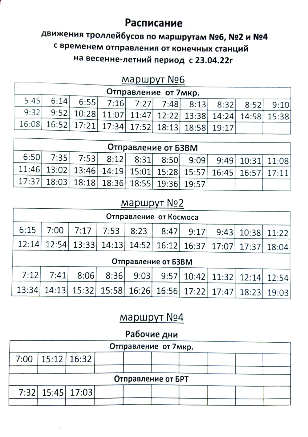 Расписание троллейбуса 7а