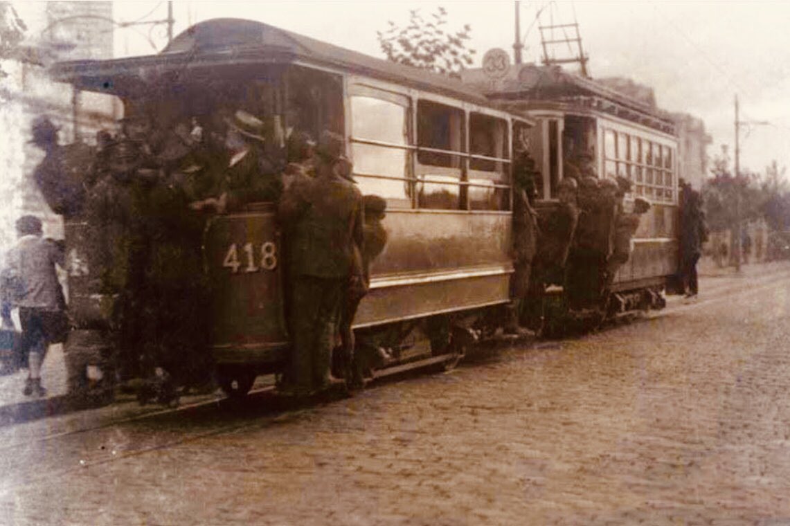 Стамбул, Двухосный прицепной вагон № 418; Стамбул — Исторические фотографии — Трамвай в европейской части города (1914-1961)