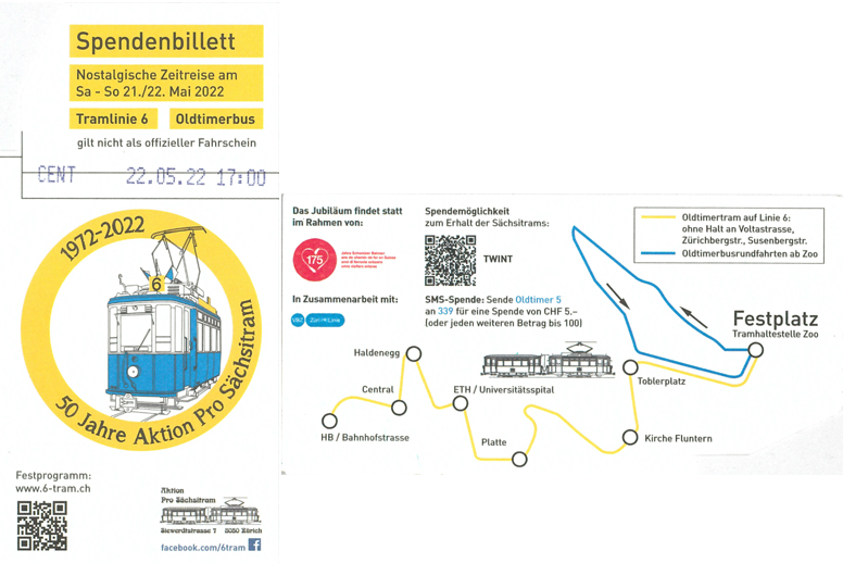 Цюрих — 50-летие клуба Aktion Pro Sächsitram; Цюрих — Проездные документы