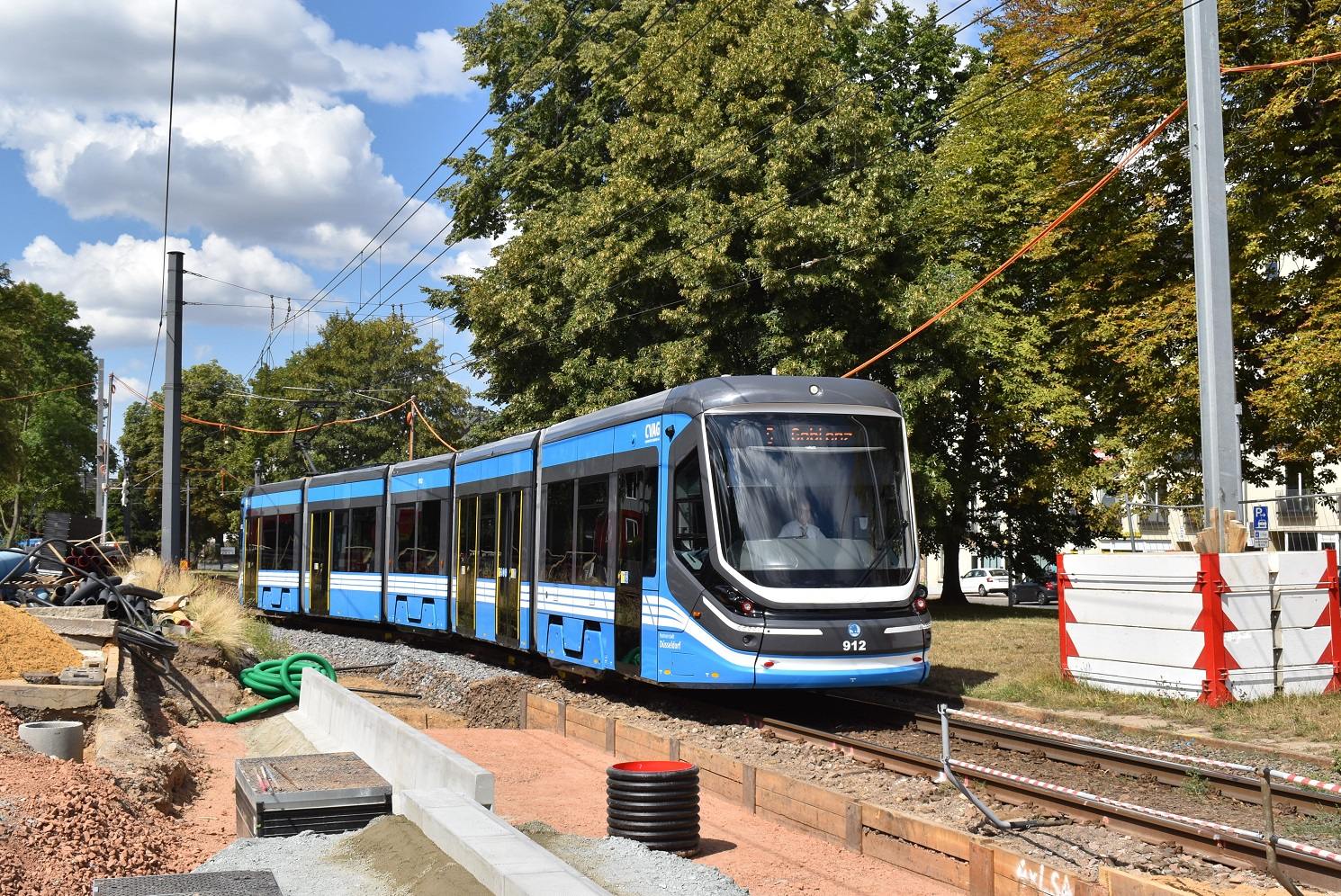 Chemnitz, Škoda 35T ForCity Classic nr. 912; Chemnitz — Tram lines and infrastructure • Straßenbahnstrecken und Infrastruktur