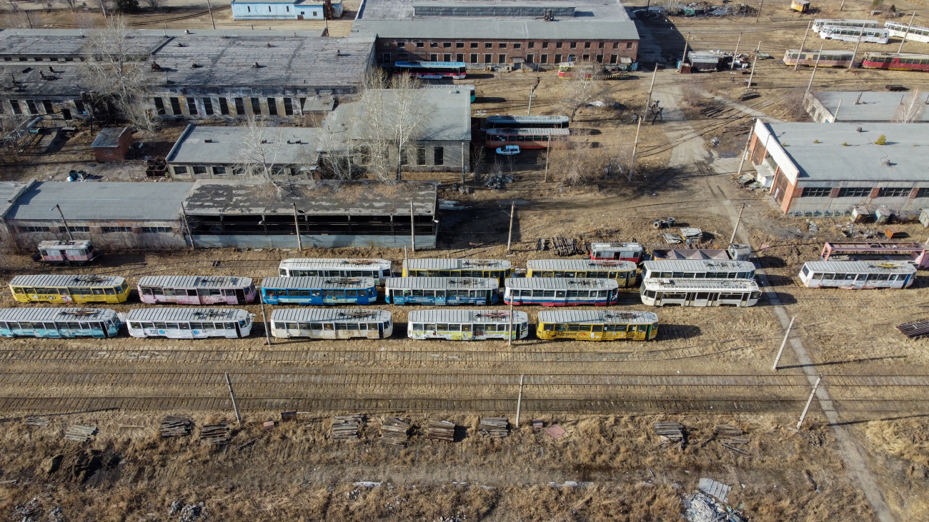 Angarsk, 71-605 (KTM-5M3) Nr. 115; Angarsk, 71-605 (KTM-5M3) Nr. 153; Angarsk, 71-605 (KTM-5M3) Nr. 140; Angarsk, 71-605 (KTM-5M3) Nr. 117; Angarsk — Miscellaneous photos; Angarsk — Tramway depot