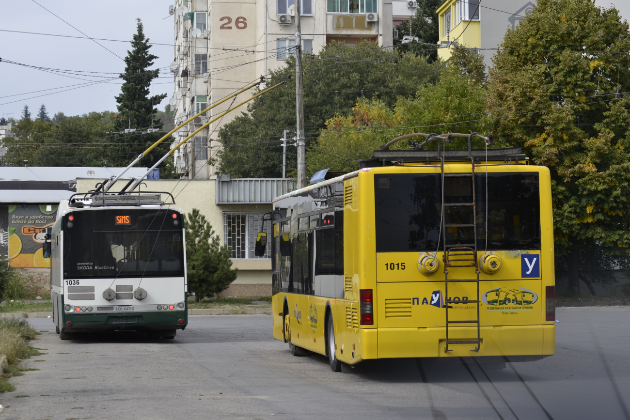 Стара-Загора, ЛАЗ E183D1 № 1015; Стара-Загора, Škoda 26Tr Solaris III № 1036