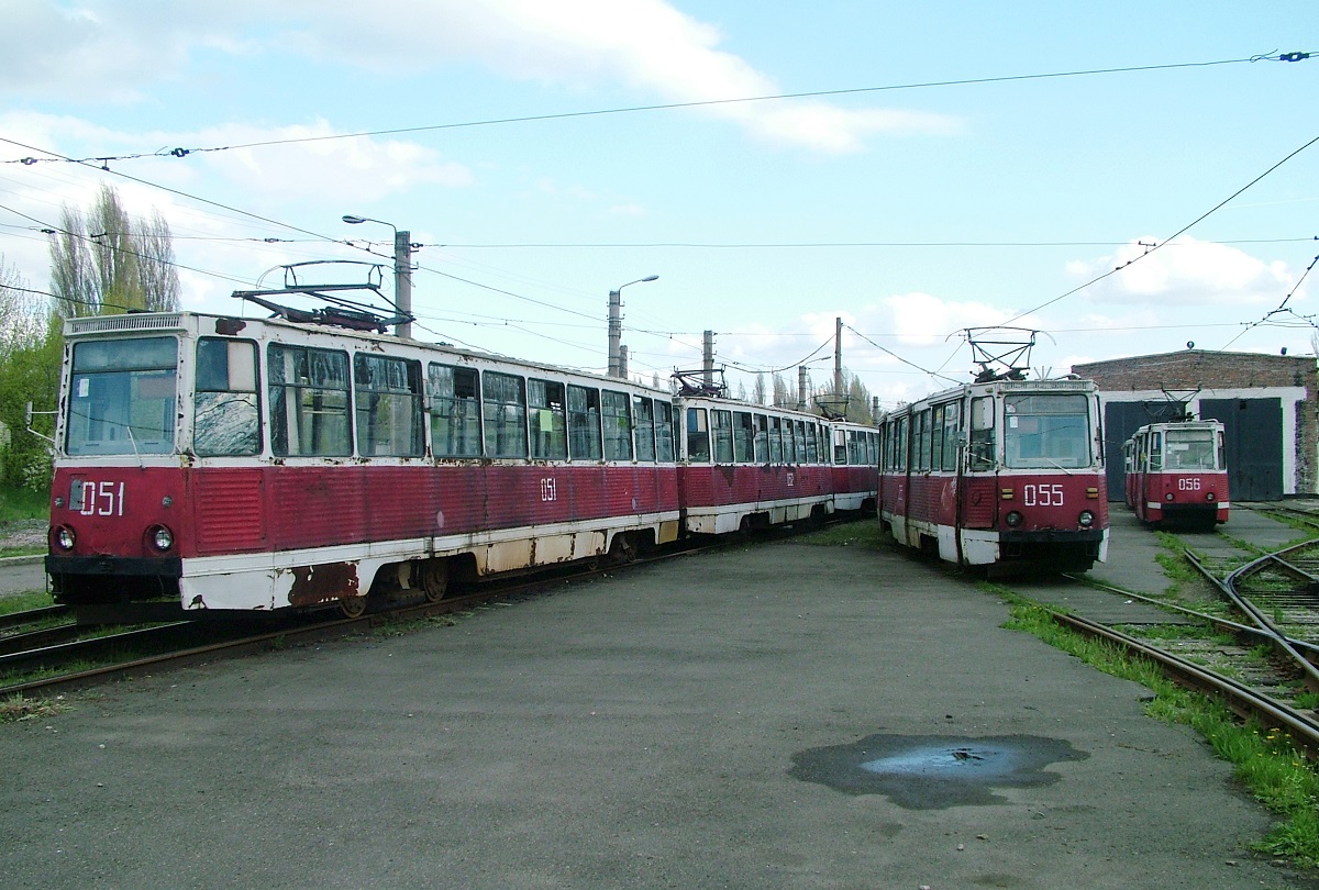 Avdiivka, 71-605 (KTM-5M3) № 051; Avdiivka, 71-605 (KTM-5M3) № 052; Avdiivka, 71-605 (KTM-5M3) № 055; Avdiivka, 71-605 (KTM-5M3) № 056; Avdiivka — Tramway Depot