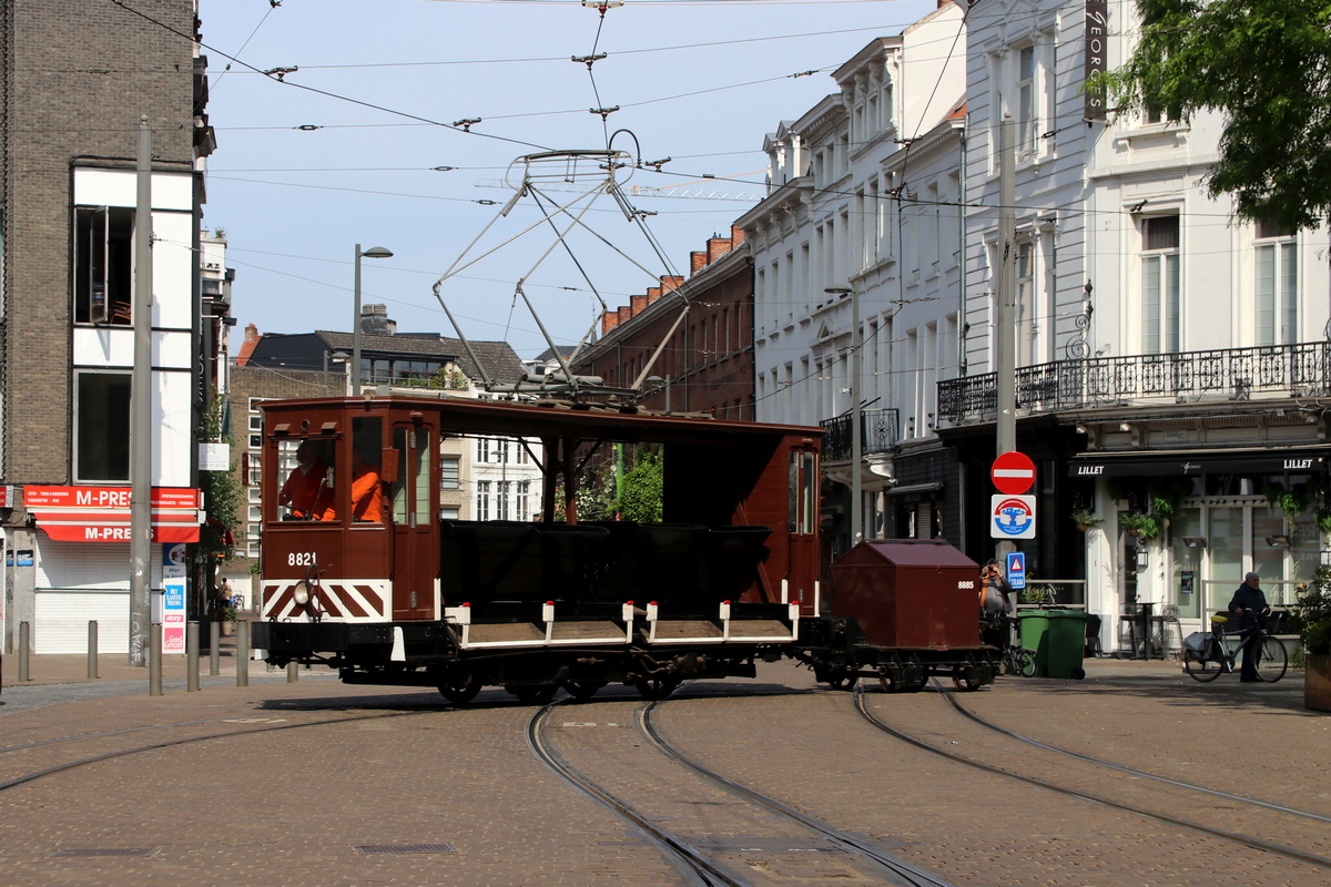 Антверпен, CGTA 2-axle motor car № 8821; Антверпен, Двухосный грузовой прицеп № 8885; Антверпен — 150 years of tram in Antwerpen (28/05/2023)