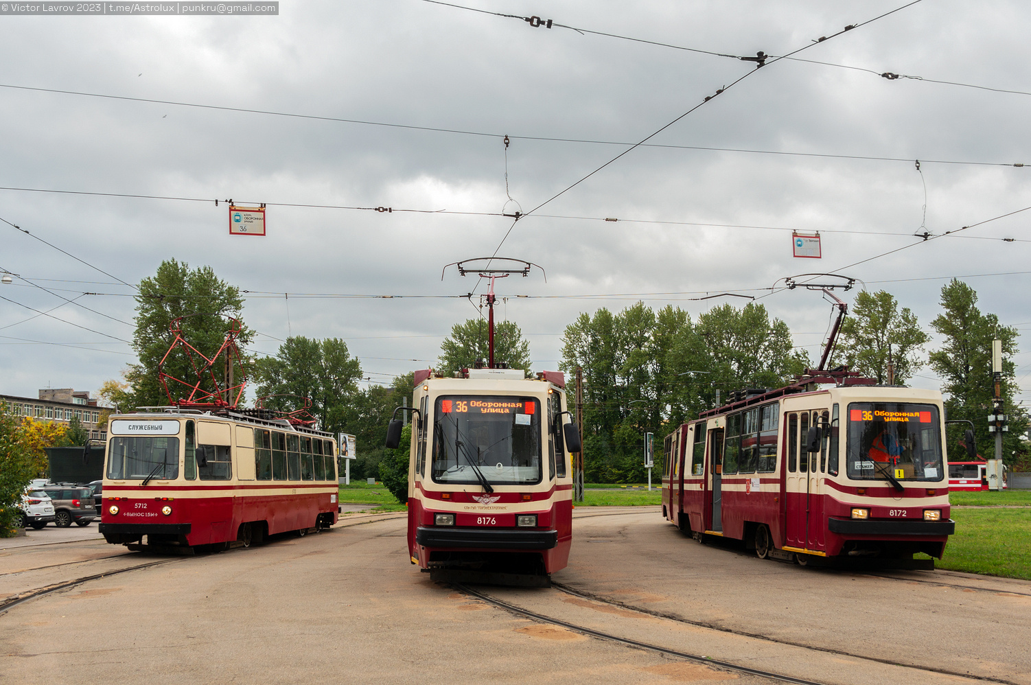 Pietari, PR (18M) # 5712; Pietari, LVS-86M2 # 8176; Pietari, LVS-86K # 8172; Pietari — Registered trip by tram PR-18M 5712 — 30.09.2023