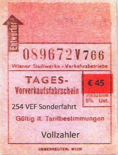 Вена — 254. поездка VEF — 12.11.2023.; Вена — Проездные документы