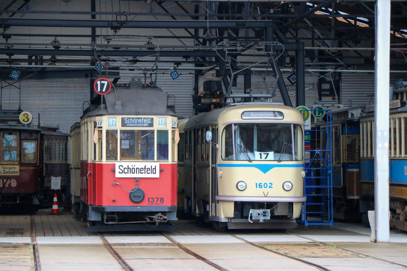 Лейпциг, Трёхосный моторный Falkenried № 1378; Лейпциг, Tatra T4D № 1602