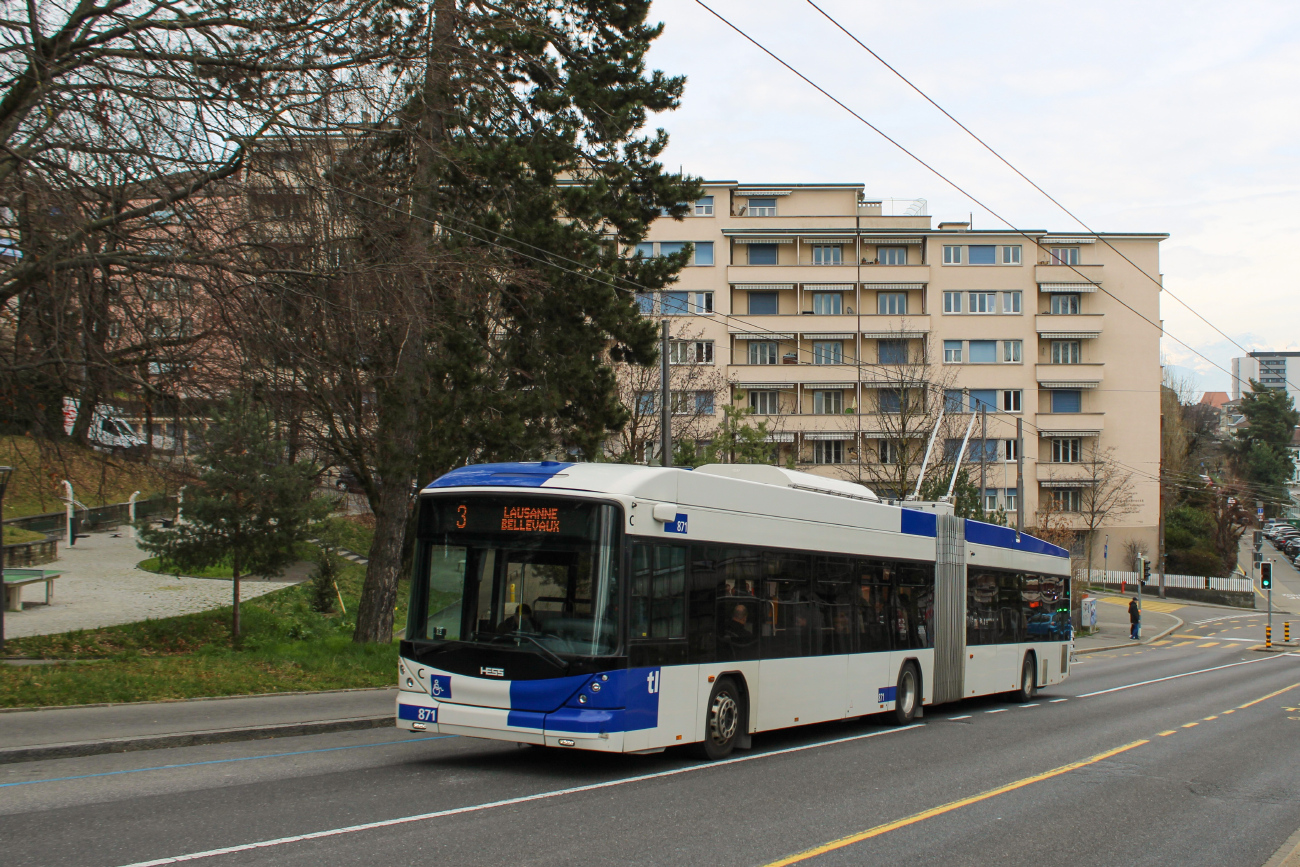Lausanne, Hess SwissTrolley 4 (BGT-N2D) Nr. 871