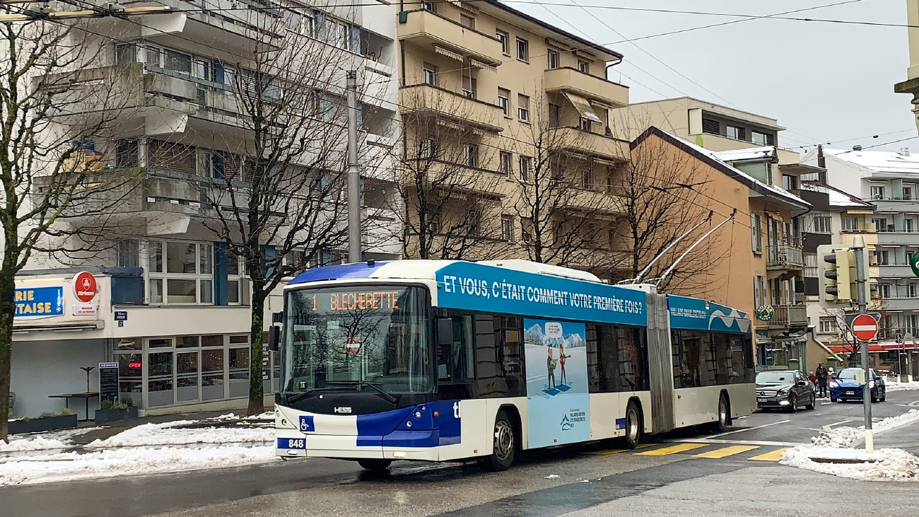 Lausanne, Hess SwissTrolley 3 (BGT-N2C) č. 848