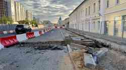 莫斯科 — Construction of a tram line on Sergiya Radonezhskogo Street